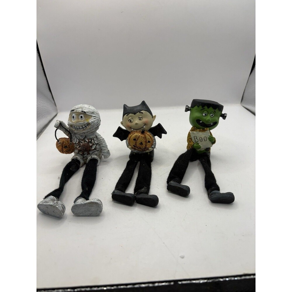 Vintage Halloween Shelf Sitters  Set Of 3 Dracula, Frankenstein, And Mummy